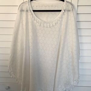 Stylish Swimwear Cover Up White Tassel Fringe Summer‎ Beach Poncho